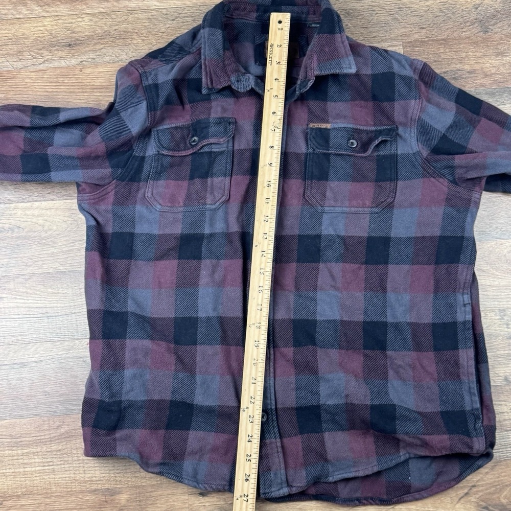 Orvis Mens L Heavyweight Flannel Side Pockets Purple Black Classic Fit - Picture 8 of 10